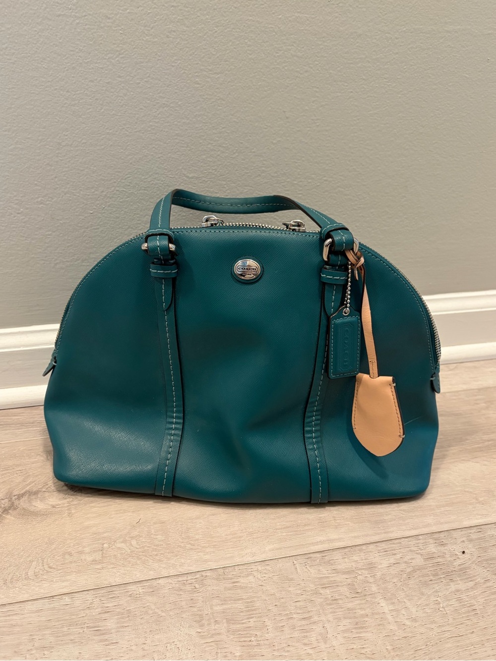 Coach Teal Dome Satchel with Tan Leather Tag